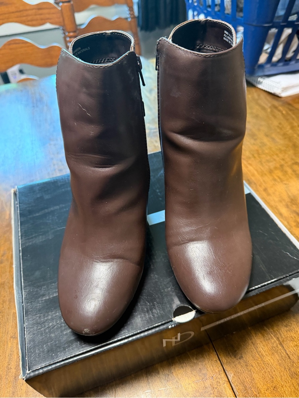new directions Dark Brown Leather Ankle Booties with Side Zip